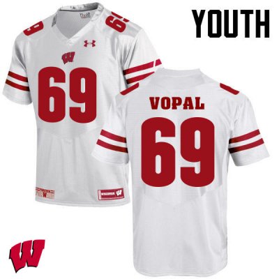 Youth Wisconsin Badgers NCAA #69 Aaron Vopal White Authentic Under Armour Stitched College Football Jersey HH31J45VU